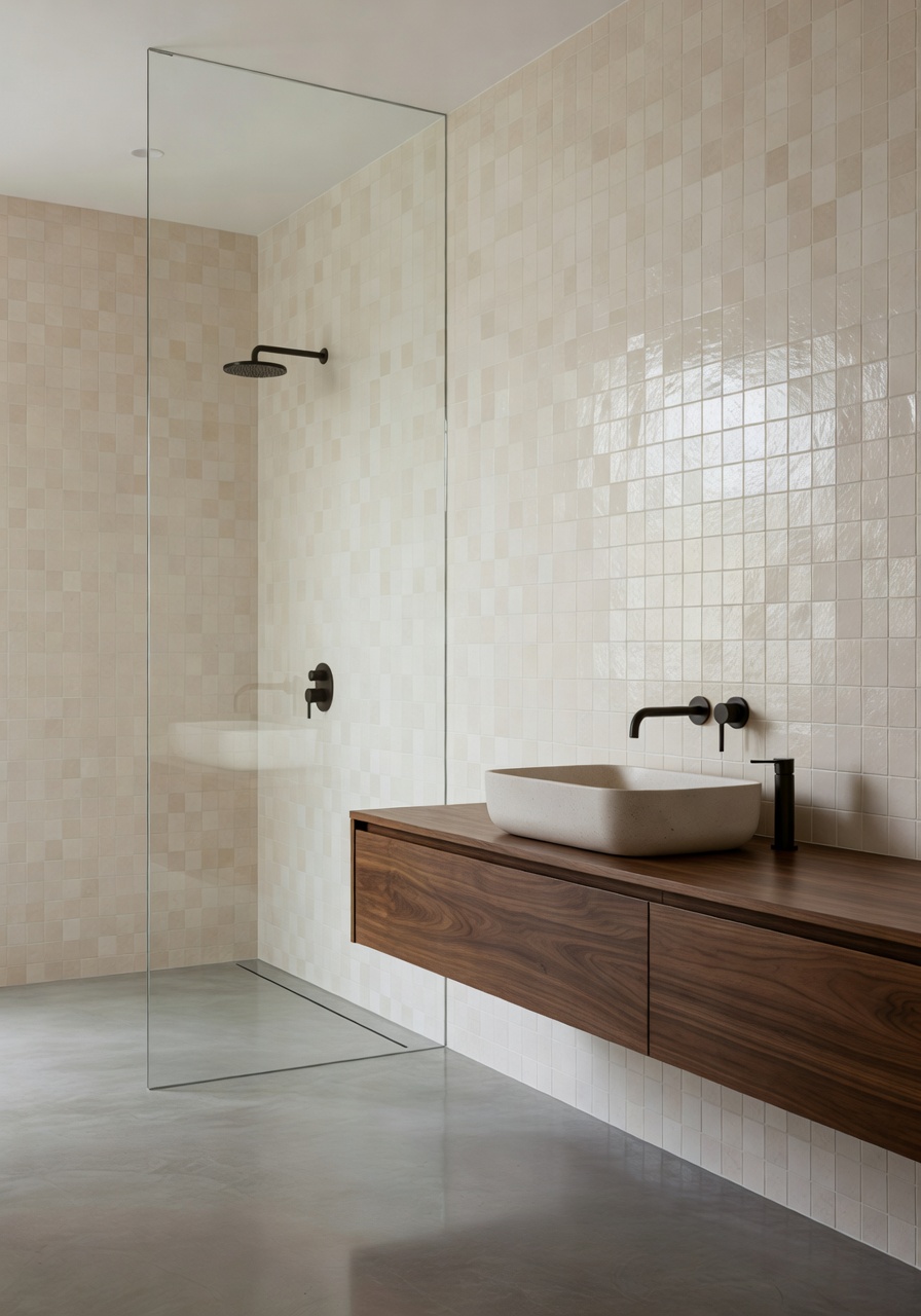 Spa-style bathroom after DecorAI AI redesign with zellige tile