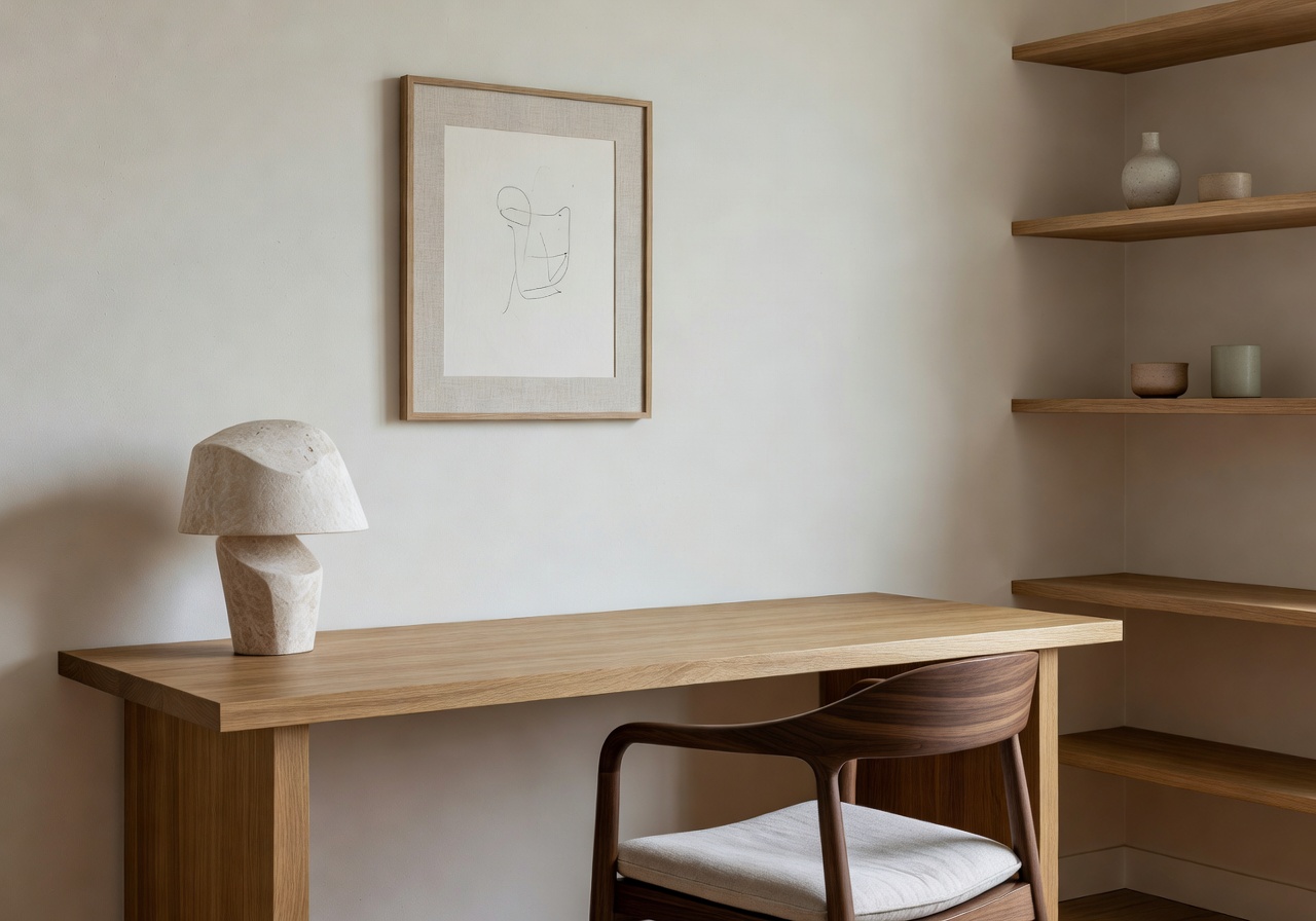 Calm modern home office after a DecorAI AI interior design refresh