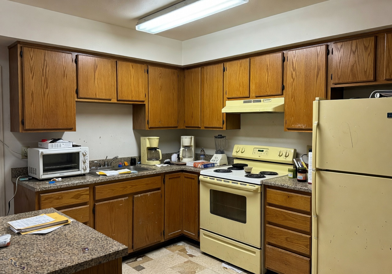 Dated 1990s kitchen before a DecorAI AI remodel