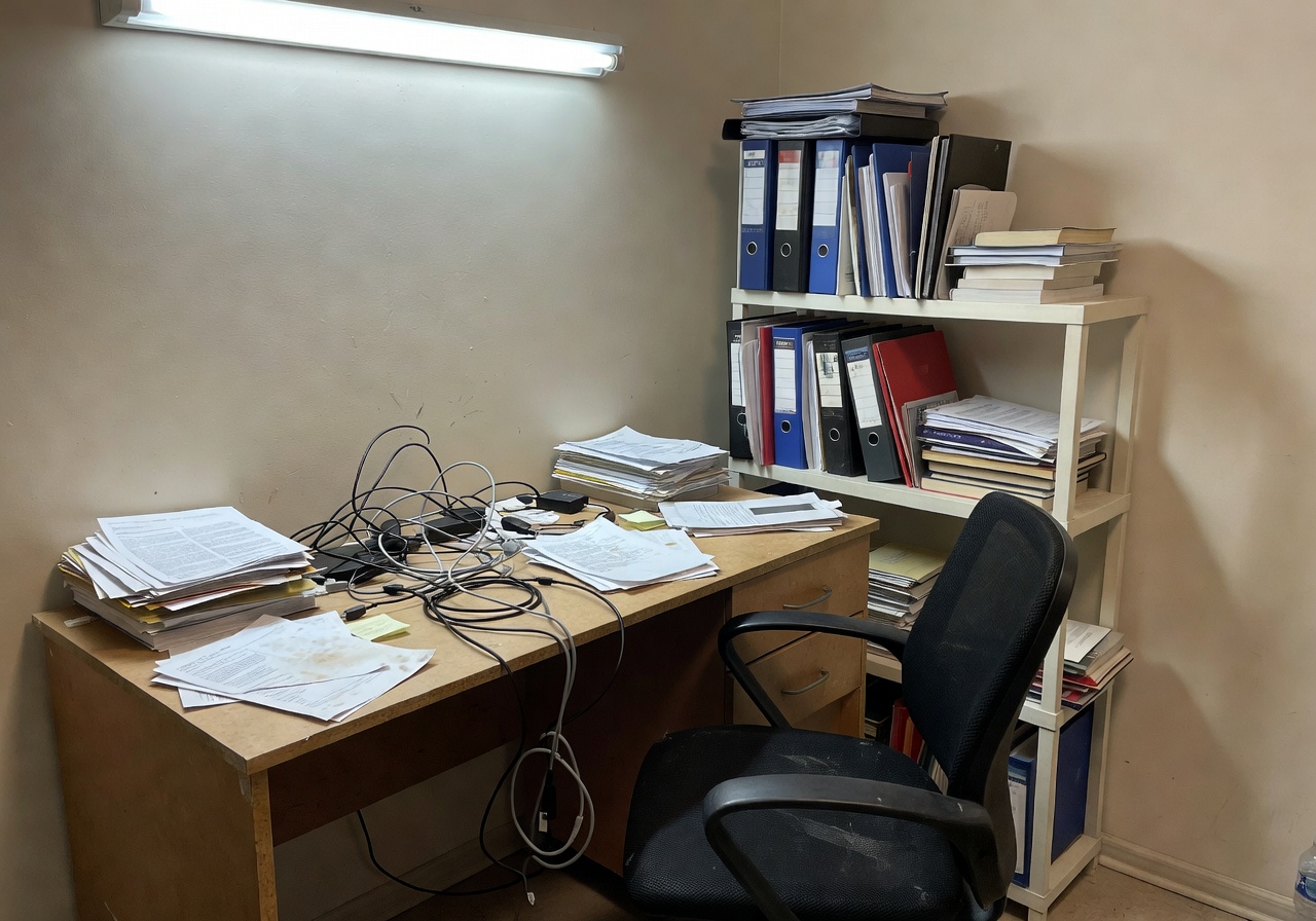 Cluttered home office corner before DecorAI AI redesign